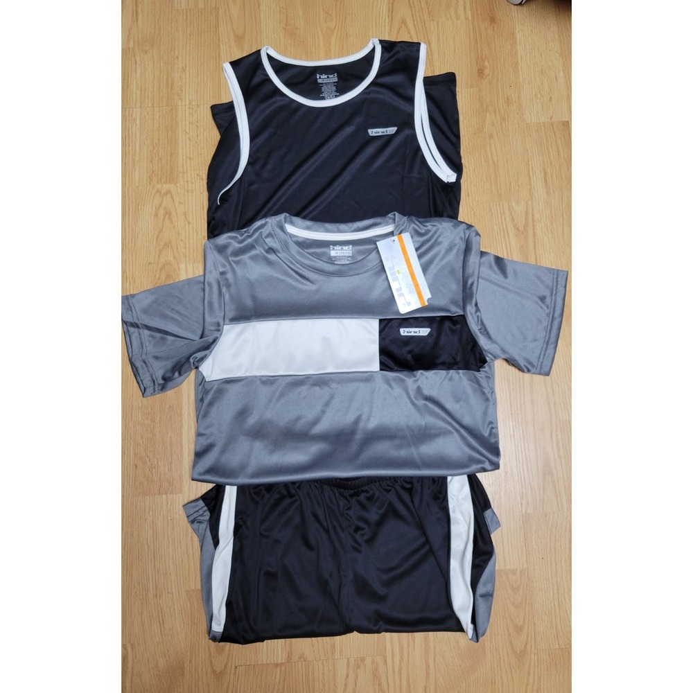 Hind Boys Size Medium (10/12) 3 Piece Set Shirt Shorts Tank Black/Gray/White NWT
